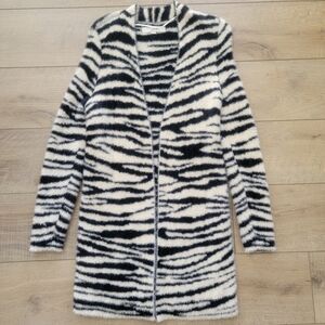 Loft XSmall Black and White Zebra Print Open Cardigan Sweater.